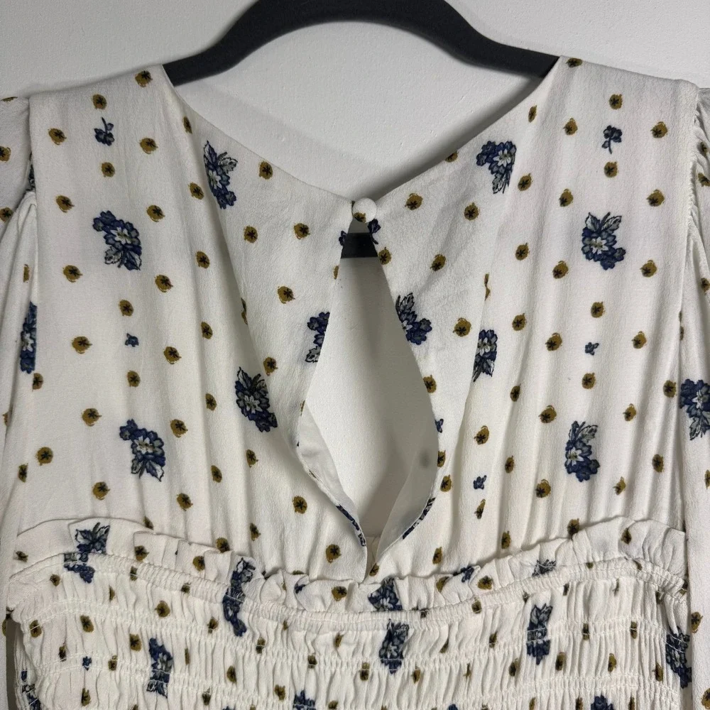 Free People‎ Two Faces Mini Dress XS White Floral Long Sleeve Boho Cottagecore